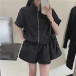 2024 Women's Pink Sun Protection Casual Sports Two-Piece Set - Loose-Fit Summer Suit with Thin Shorts. XXL [up to 150 lbs]