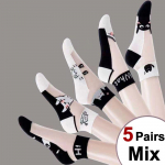 5/10 paari naiste kassi mustriga l&auml;bipaistvad sokid, moekas koomiksiprint, kevad-suvi, higi imavad, hingavad, vabaaja sokid One Size