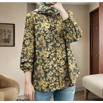 YYFS naiste moe vabaaja kevad-s&uuml;giseste lillemustritega pikkade varrukatega O-kaelusega pluusid ja s&auml;rgid S