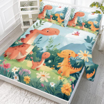 Dinosauruse aed 4-osaline voodilina komplekt, sisaldab 1 tavalist voodilinu, 1 eriti suurt voodilinu, 2 padjap&uuml;&uuml;ri (Naljakas, Lapsed) 99cmx199cm