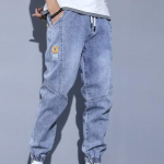 Teksad meestele Uued ja trendikad kaubam&auml;rgiga t&ouml;&ouml;riided lahtiste jalgadega Tight Haren Splicing vabaaja pikad p&uuml;ksid 2XL