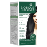 Biotique Herbcolor Ammonia-vaba juuksev&auml;rv 50g + 110ml, Naturaalne must 1N, 9 orgaanilist taimeekstrakti, Hallide katvus, 26 pesukorda