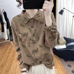 Kevadine korea avara liibuv s&auml;rk Kuldne valuploki krae Puhaspuuvillane Kunstiline lilleline pikkade varrukatega s&auml;rk Naiste top pluusid s&auml;rgid XXXXL punane