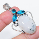 Natural Tree Agate, Topaz 925 Sterling Silver Jewelry Pendant 2.36 e3f21