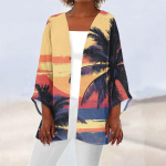 Naiste vabaajamood Beach Ocean Tree Print Kerge keskmise pikkusega jope kardigan S