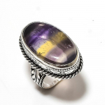 Natural Fluorite Gemstone Handmade 925 Sterling Silver Ring Size 7.5 z6e11