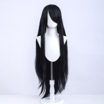 100 cm pikk sirge cosplay parukas, animega &uuml;hilduv, universaalne, omopinenet, kuumakindel s&uuml;nteetiline juustega parukas + parukakate as the picture-1pc black