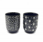 Mino portselan BIfuu t&uuml;nnikujuline kanepilehe mustriga karakusa jaapani teetasside komplekt S sinine