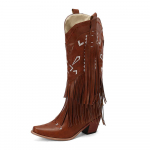 GIGIFOX Retro Tuttidega Tikitud Cowgirl Keskmise s&auml;&auml;rega Naiste L&auml;&auml;ne Saapad Terava Ninaga Paks K&otilde;rge Kontsaga Cowboy Lahedad K&otilde;ikjale Sobivad Kingad 35