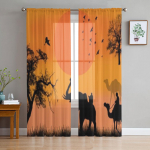 Aafrika safari kaamelite ja elevandiga p&auml;ikeseloojangul T&uuml;llist l&auml;bipaistvad kardinad elutoa k&ouml;&ouml;gi kaunistamiseks Voile organza kardinad 135W x 114H(cm)