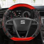 S&uuml;sinikkiud+Nahast Auto Roolikate Libisemisvastane 38cm Seat Tarraco Arona Ateca Ibiza Toledo Mii Leon Arosa Exeo ST FR jaoks RED O SHAPE