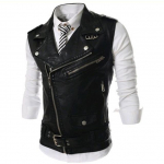 Meeste &uuml;likond, vest, must rev&auml;&auml;rkrae, t&otilde;mblukk L&uuml;hike nahast mood vabaaja vest, punk-stiilis Gilet meeste jaoks Steampunk r&otilde;ivad L must