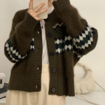 Triibulised Moodsad Pikkade Varrukate Kampsunid Streetwear Vintage Pikkade Varrukate Kudumid Topid Deeptown S&uuml;gis Talv One Size pruun