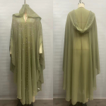Naise moslemi kleit Tikitud helmestega Abaya kleit Muslimah kapuutsiga hommikumantel &scaron;ifoonist Kaftani pikk kleit L&auml;his-Ida Aafrika suures suuruses maxi kleit One Size