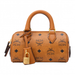 MCM Ella Monogrammiga Kuldne Lukk Ripats L&otilde;uend ja Nahk Boston Bag Mini Naiste k&auml;ekotid Pruun Konjak MWBESEA01CO001 Basic Set (Bag+Dust Bag)