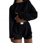 2 tk/komplekt Naiste top l&uuml;hikesed p&uuml;ksid &uuml;likond k&otilde;rge v&ouml;&ouml;kohaga l&uuml;hikesed &otilde;&otilde;nsad lahtised k&auml;rbitud pluus, pikkade varrukatega &uuml;hev&auml;rviline riietus sportlikuks s&ouml;rkimiseks magamiseks M