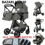 BAZARLAND30.Poussette 3 en 1 B&eacute;b&eacute; Combin&eacute;e Si&egrave;ge-Auto Nacelle Trio R&eacute;versible R&eacute;glable Haute Qualit&eacute; Roues increvables . DEEP GREY