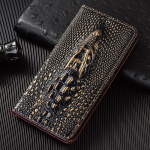 Ehtne nahk Krokodilli 3D pea Klapp&uuml;mbris iPhone 17 16 16E 15 14 13 12 11 8 X XS XR Pro Max Plus jaoks Kaardipesa Rahakott &Uuml;mbris Genuine Leather&iPhone 13 Pro Max kuld