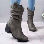 Valged kauboisaapad naistele 2024. aasta s&uuml;gistalvised paksud kontsad, plisseeritud poolsaapad, naiste vintage terava varbaga Western Cowgirl Botas 42 valge