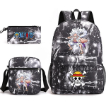 One Piece teemaline tr&uuml;kitud seljakott + &otilde;lakott + pliiatsitops kolmeosaline &otilde;pilase seljakoti komplekt 0083 gray