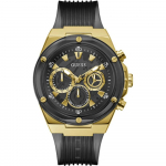 GUESS Poseidon Kuldne Roostevaba Teras Must Silikoon Meeste Kvarts GW0425G1 must