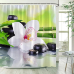1 tk roheline bambusest Zen du&scaron;ikardina komplekt, spaakivid ja orhideed lilledest pol&uuml;esterkangas vannikardin konksudega vannitoa dekoratsioon 180x180cm