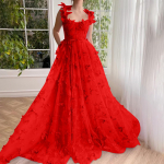 3D Butterfly ballikleidid, pikad pitsist aplikatsiooniga t&uuml;llist ballikleidid naistele pidulik l&otilde;hikuga &otilde;htukleit 14 punane