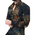 Meeste kevadsuvine s&auml;rk, alla keeratav krae, &uuml;herealine Slim Fit pikkade varrukatega n&ouml;&ouml;bid Pehme hingav lilleprintiga keskmise pikkusega meeste topp XL