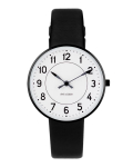 ARNE JACOBSEN Kell 34mm Skandinaavialik Disain Veekindel Igap&auml;evaseks Kasutamiseks Disain ilma Sekundita STATION Valge Must Nahk (Vaikne k&auml;si) 53411-1601B must