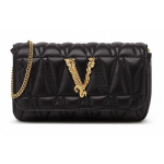 Versace Virtus Lakknahk Klassikaline Logo Kuldne M&auml;rgis &Otilde;mmeldud Kett Tepitud Commuter Nahast Risti-keha Mini Kott Naiste kotid Must DBFI002-D2NTRT-DNMOV Basic Set (Bag+Dust Bag)