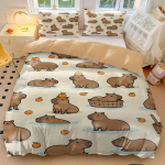 Armas Kapibaara Tekikott, Multikakujuline Voodipesukomplekt, Helepruun 2-osaline Voodipesukomplekt, Pehme Kapibaara Prindiga Voodipesu Laste Magamistoa Kaunistuseks 70x140cm 2pcs&Duvet Cover beige