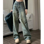 Vintage 90S kottis sirged teksap&uuml;ksid naiste Y2K k&otilde;rge v&ouml;&ouml;kohaga avara laia s&auml;&auml;rega Teksad Naiste t&auml;navar&otilde;ivad T&auml;ielikud vabaaja p&uuml;ksid Uus S sinine