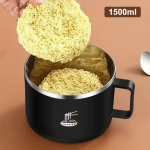 304 roostevabast terasest vahtkauss suure mahutavusega kahekihiline kuumakindel l&otilde;unakarp s&ouml;&ouml;giriistade/kaane ja &auml;ravooluga ramen-kauss must
