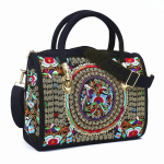 Etnilise stiiliga tikitud k&auml;ekott Crossbody kott Kahe otstarbega trummikott Naiste kott L&otilde;uend Tikitud riidest kott reisi &otilde;lakott 28cm*11cm*23cm gray