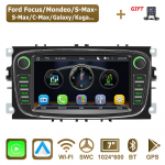 Autoraadio 2-DIN, 7 tolli, Ford Focus Mondeo C-MAX S-MAX Galaxy II Kuga jaoks, Android Auto, Carplay, Multimeediam&auml;ngija must