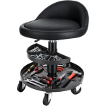 Mitmeotstarbeline autoremondi taburet t&otilde;stetavate rataste ja t&ouml;&ouml;riistasahtliga Stool with Backrest black