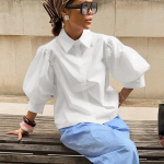 S&uuml;gisene Euroopa ja Ameerika ni&scaron;idisaini tunnetusega valge kraega mullik&auml;elise viiekolmandiku varrukaga s&auml;rk naiste mitmek&uuml;lgne vabaaja lahtine pluus L valge