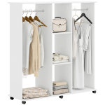 Kapp riidekapiga mobiilne hoiustamism&ouml;&ouml;bel 6 rattaga 120 x 40 x 128 cm valgest puidust 120 x 40 x 128 cm