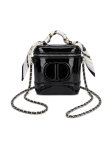 DIOR DIY Lakknahast Kosmeetikakott, Siidr&auml;tikuga Kaunistatud Kett-Rihmaga Crossbody Meigikott, Kaasaskantav Ruudukujuline Reisi-S&auml;ilitus K&auml;ekott black