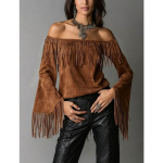 Naiste S Vintage Tutid Paljaste &Otilde;lgadega Suede Laienevad Pikad Varrukad T-s&auml;rk XXXL pruun