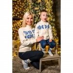 Laste villane kampsun valge "Sinilill" mustriga. 100% villane. Pehme vill. 100%