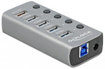DELOCK USB 3.2 Gen 1 Hub mit 4 Ports + 1 Schnellladeport + 1 USB-C PD 3.0 Port mit Schalter und Beleuchtung