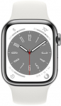 Apple Watch 8 GPS + Cellular 41mm Stainless Steel Sport Band - White