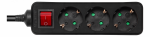 Deltaco Earthed Power Strip with Switch, 3 Sockets, 5m, Black