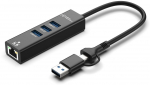 MicroConnect Premium USB 3.2 Gen 1 Hub 4-Port with Ethernet and USB-C & A Connectors