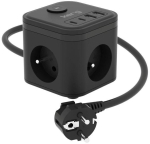 KERG 3-socket power cube + USB-A+USB-C charger 1.5m 3&times;1.5mm2 H05VV-F 16A/250V black