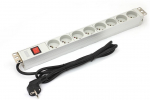 Power Strip PDU 19" Rack, 8x socket type E,1.8m, 1x unischuko plug, 16A, on/off, aluminum
