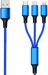 2GO 3in1 USB Ladekabel Micro-USB,Apple,TypeC Nylon 1,5m blau