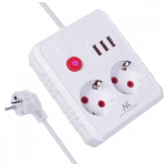 Maclean power strip, extender 2 sockets + 3xUSB, 110-240V AC 50/60Hz, 2.1A max 2500W, 3 m, white, MCE388 W