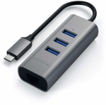Satechi Aluminium 2-in-1 USB-C Hub, 3x USB-A, Ethernet, Grey